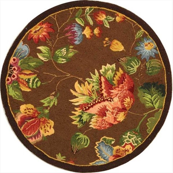 Safavieh 3 ft. x 3 ft. Round- Country and Floral Chelsea Brown Hand Hooked Rug HK331B-3R